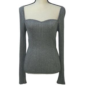 Banana Republic Shimmery Gray Square-Neck Ribbed Sweater